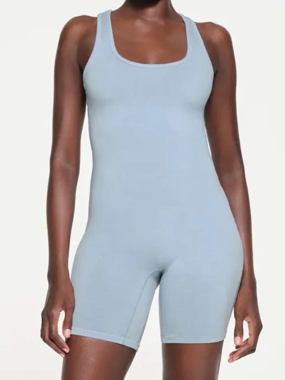 Skims Outdoor Onesie Denim Scoop-Neck Romper Bodysuit Light Blue XL NWT
